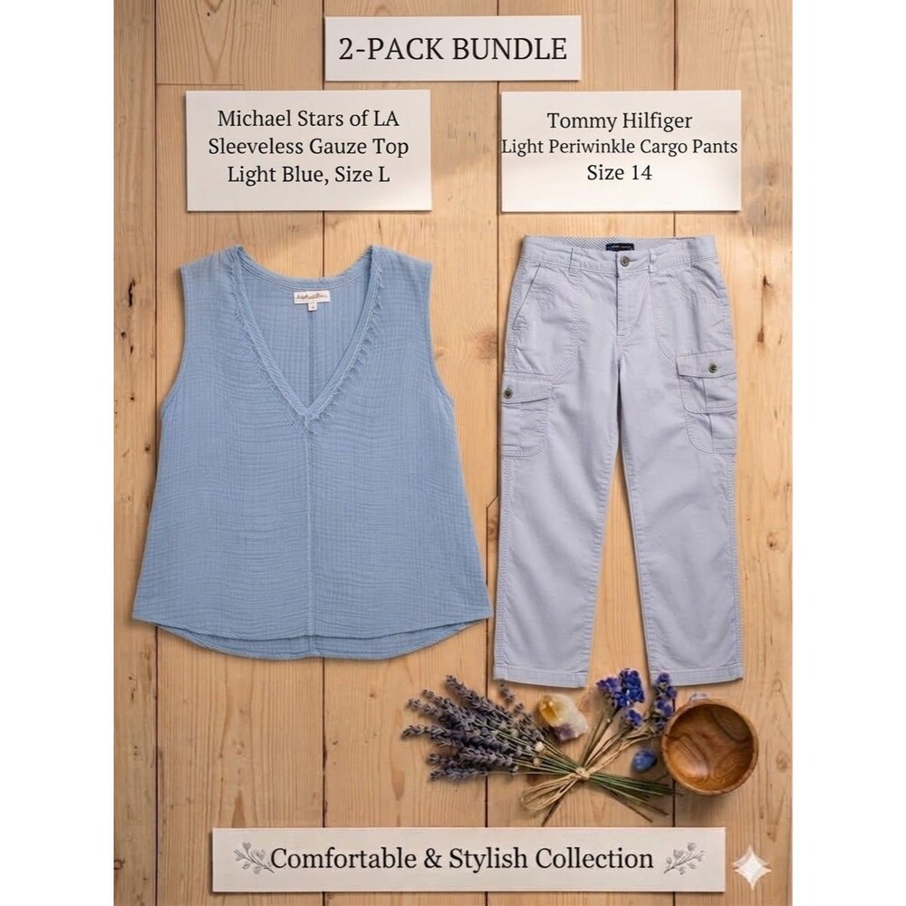 $148 RETAIL LOT Michael Stars Gauze Top Tommy Hilfiger Cargo Pants Outfit L 14